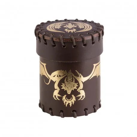 Flying Dragon Brown & Golden Leather Dice Cup