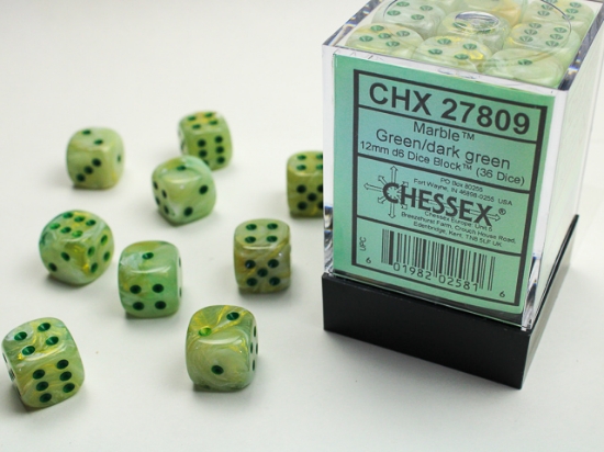 Chessex - Marble 12mm D6 Dice Block - Green w/ Dark Green