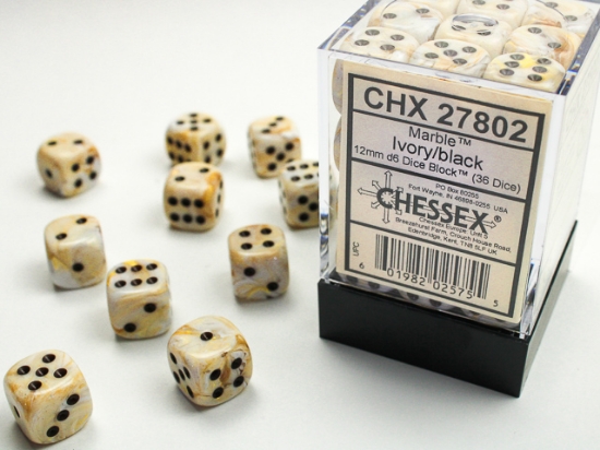 Chessex - Marble 12mm D6 Dice Block - Ivory w/Black