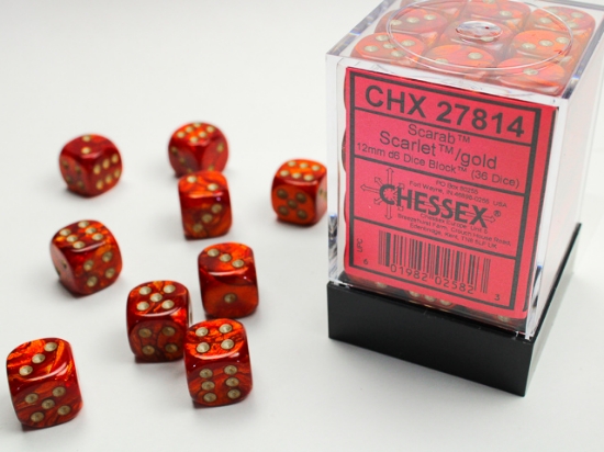 Chessex - Scarab 12mm D6 Dice Block - Scarlet w/Gold